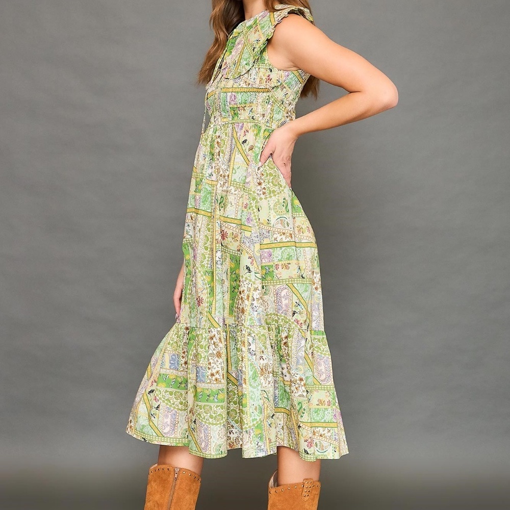 Boho Patchwork Ruffle Maxi Dress - Picture 3 of 7